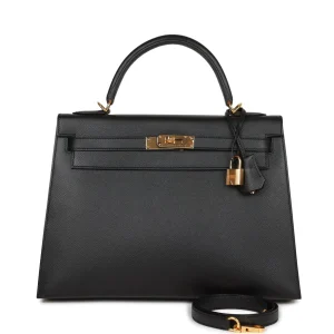 Hermès Kelly Sellier 32 Black Epsom Gold Hardware