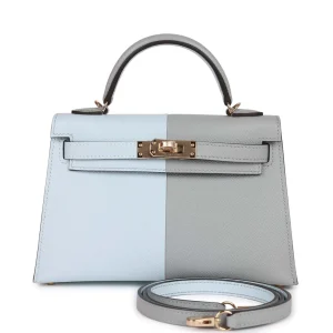 Hermes Kelly Sellier HSS 20 Casaque Bleu Brume and Gris Meyer Epsom Permabrass Hardware