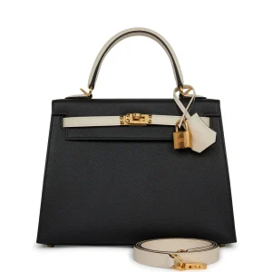 Hermes Kelly Sellier HSS 25 Black and Nata Epsom Permabrass Hardware