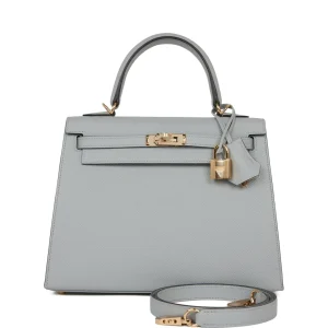 Hermes Kelly Sellier HSS 25 Bleu Glacier Verso Epsom Permabrass Hardware