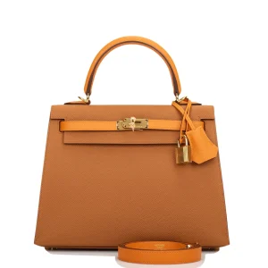 Hermes Kelly Sellier HSS 25 Gold and Apricot Epsom Gold Hardware