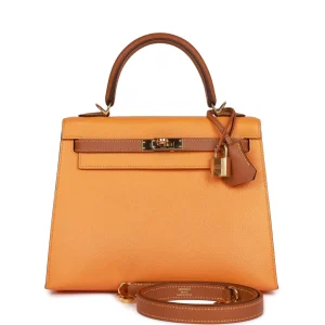 Hermes Kelly Sellier HSS 25 Jaune Ambre and Gold Epsom Gold Hardware