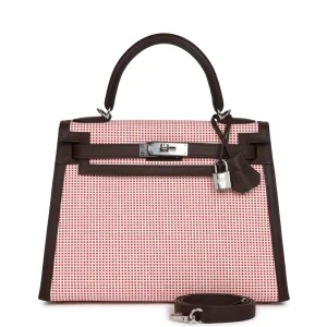 Hermès Quadrille Kelly Sellier 28 Rouge Sellier Toile and Swift Palladium Hardware