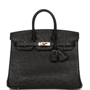 Hermès Birkin 25 Black Ostrich Rose Gold Hardware