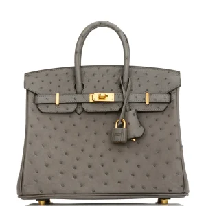 Hermès Birkin 25 Gris Meyer Ostrich Gold Hardware