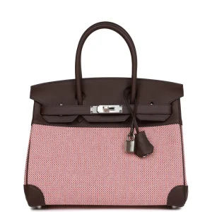 Hermès Quadrille Birkin 30 Rouge Sellier Toile and Swift Palladium Hardware