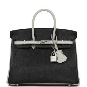 Hermès Birkin HSS 25 Black and Gris Perle Chèvre Brushed Palladium Hardware