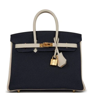 Hermès Birkin HSS 25 Bleu Nuit and Craie Togo Gold Hardware