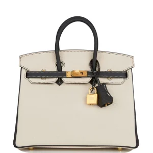 Hermès Birkin HSS 25 Craie and Black Togo Brushed Gold Hardware