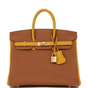 Hermès Birkin HSS 25 Gold and Jaune Ambre Togo Brushed Gold Hardware