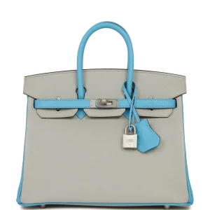 Hermès Birkin HSS 25 Gris Perle and Bleu du Nord Chèvre Brushed Palladium Hardware