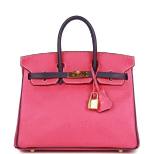 Hermès Birkin HSS 25 Rose Tyrien and Iris Epsom Gold Hardware