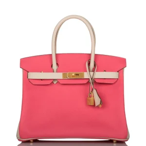 Hermès Birkin HSS 30 Craie and Rose Azalee Epsom Brushed Gold Hardware