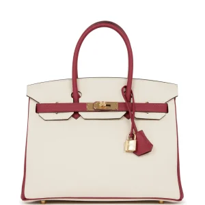 Hermès Birkin HSS 30 Craie and Rouge Grenat Togo Permabrass Hardware