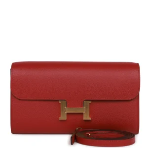 Hermès Constance Wallet To Go Rouge Grenat Evercolor Gold Hardware