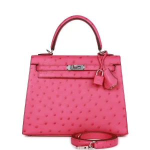 Hermès Kelly HSS Sellier 25 Rose Tyrien Verso Ostrich Palladium Hardware