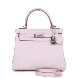 Hermès Kelly Retourne 25 Mauve Pale Swift Palladium Hardware