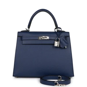 Hermès Kelly Sellier 25 Bleu Saphir Epsom Palladium Hardware