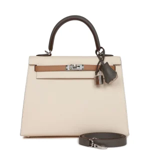 Hermès Kelly Sellier 25 Tri-Color Nata Chai and Gris Meyer Epsom Palladium Hardware