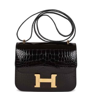 Hermès Constance 18 Black Shiny Alligator Gold Hardware
