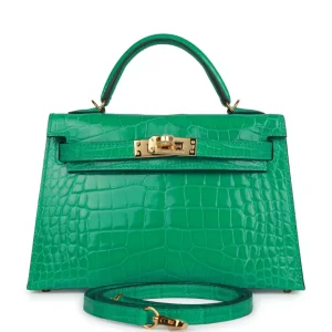 Hermès Kelly Sellier 20 Vert Jade Shiny Alligator Gold Hardware