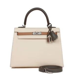 Hermès Kelly Sellier 25 Tri-Color Nata, Chai and Gris Meyer Epsom Palladium Hardware