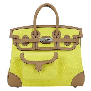 Hermès Birkin 25 Cargo Jaune Citron and Chai, Swift and Toile H canvas Palladium hardware