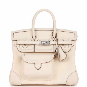 Hermès Birkin Cargo 25 Nata Swift and Toile Canvas Palladium Hardware