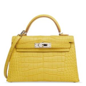 Hermès Kelly 20 Mimosa Matt Alligator Crocodile Palladium Hardware