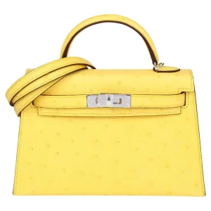 Hermès Kelly 20 Sellier Jaune Citron Ostrich Palladium Hardware