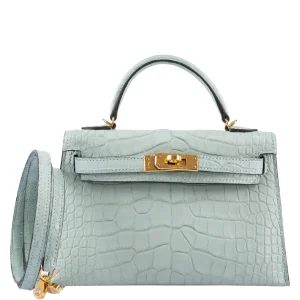 Hermès Kelly 20 Vert D'Eau Matte Alligator Gold Hardware