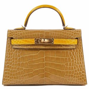 Hermès Kelly 25 Alligator Shiny Beige Sable Gold Hardware