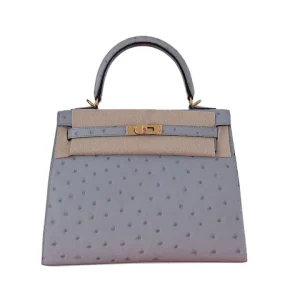 Hermès Kelly 25 Blue Glacier Ostrich Gold Hardware