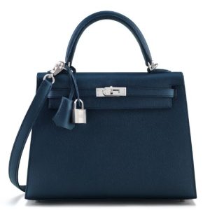 Hermès Kelly 25 Blue Indigo Epsom Palladium Hardware
