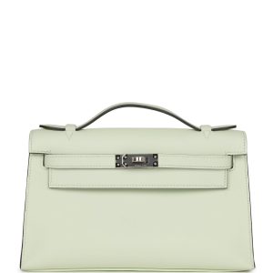 Hermès Kelly Pochette Vert Fizz Swift Palladium Hardware