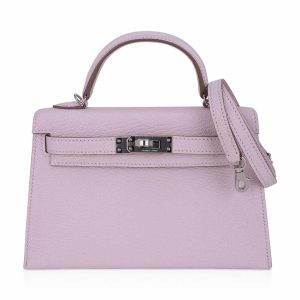 Hermès Kelly Sellier 20 Mauve Pale Chevre Mysore Palladium Hardware