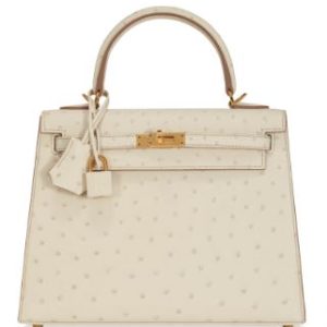 Hermès Kelly Sellier 25 Beton Ostrich Gold Hardware