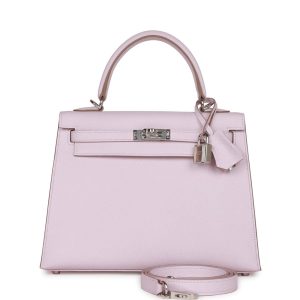 Hermès Kelly Sellier 25 Mauve Pale Epsom Palladium Hardware