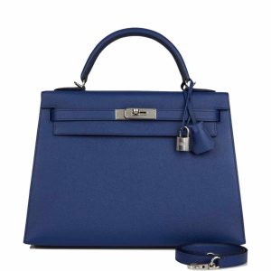 Hermès Kelly Sellier 32 Bleu Saphir Epsom Palladium Hardware