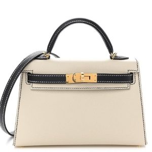 Hermès Kelly Sellier HSS 20 Craie and Black Epsom Gold Hardware