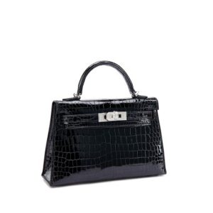 Hermès Kelly 20 Black 89 Porosus Crocodile Shiny