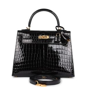 Hermès Kelly 25 Black 89 Niloticus Crocodile Shiny