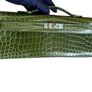 Hermès Kelly Vert Olive 61 Porosus Crocodile Shiny