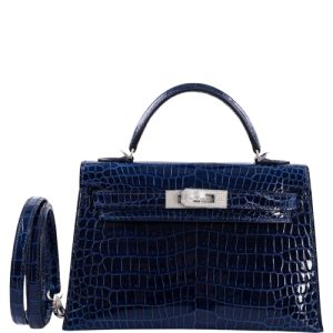 Hermès Kelly 20 Blue Saphir T7 Porosus Crocodile Shiny