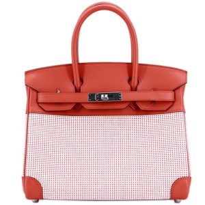Hermès Birkin Tricolor & Quadrille 30 Mauve Sylvestre X9, Sanguine 9M, White 01 Swift, Toile 2021 Z