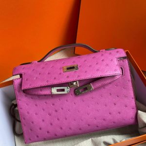 Hermès Kelly Pochette Rose Poupre L3 Ostrich B