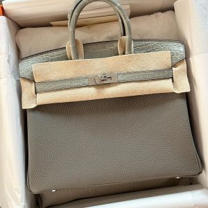 Hermès Birkin Touch 25 Gris Ciment 0V, Gris Meyer 0L Alligator Matt, Togo B