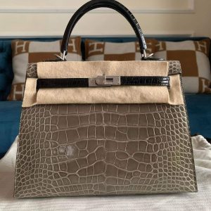 Hermès Kelly  25 Black 89, Gris Tourterelle 81 Alligator Shiny D