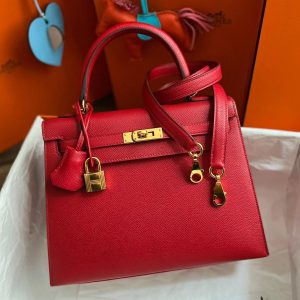 Hermès Kelly Sellier 25 Rouge Casaque Q5 Epsom A