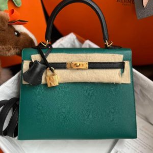 Hermès Kelly Sellier & Bicolor 25 Black 89, Vert Malachite Z6 Epsom Y